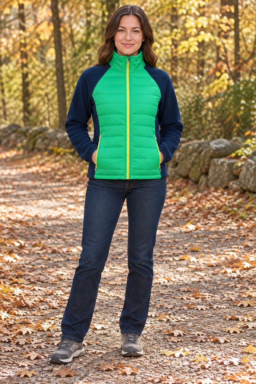 Lauren Ralph Lauren Green Navy Quilted Fleece Hybrid Jacket Women’s M